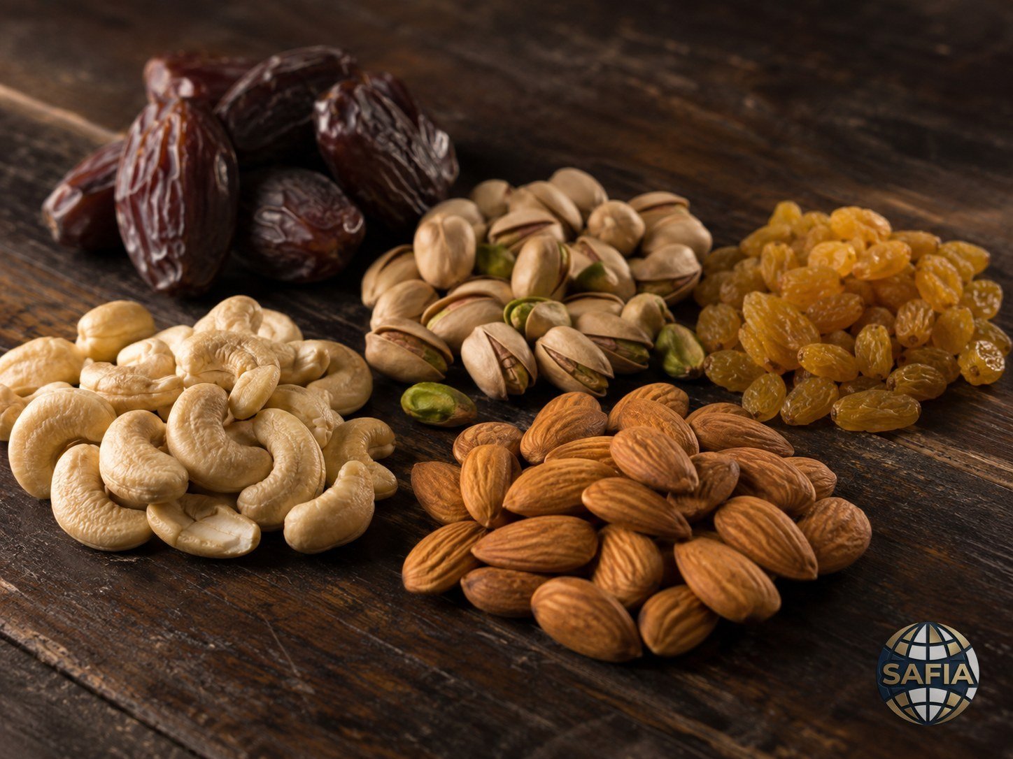 SAFIA premium dry fruits and nuts — dates, cashews, pistachios, almonds, raisins