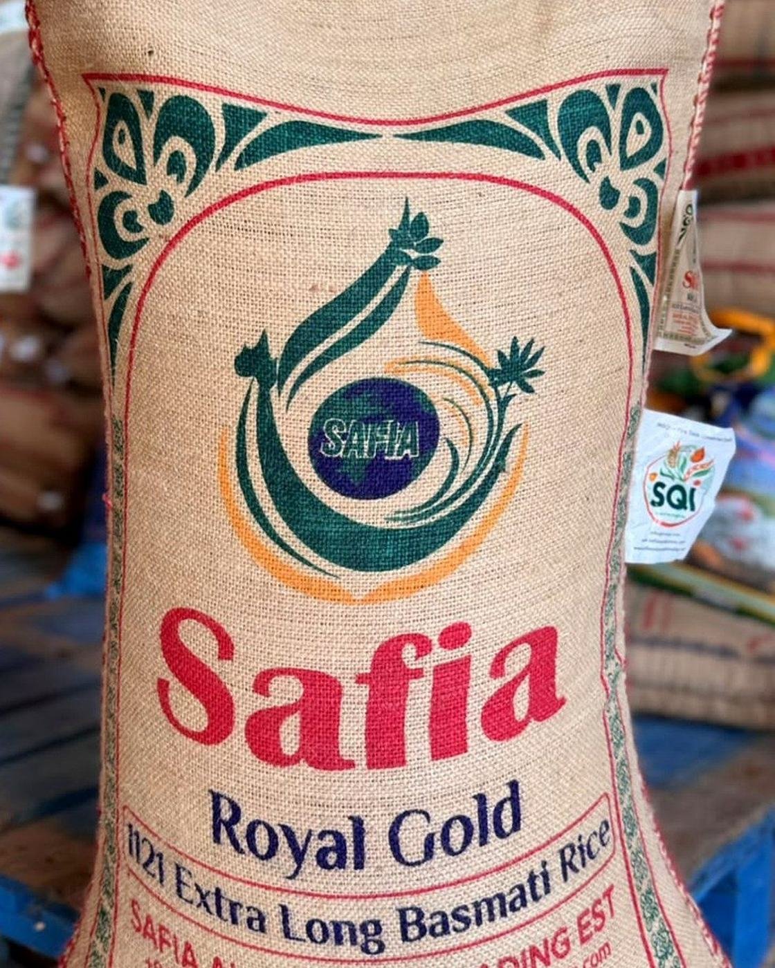 Safia Royal Gold — jute SAFIA packaging reference photograph