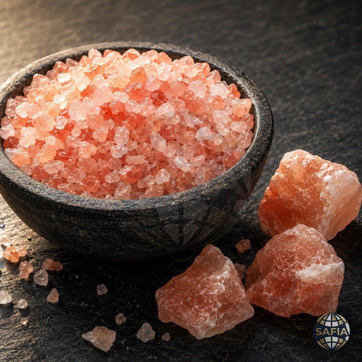 SAFIA Himalayan pink salt — coarse crystals and rock chunks, food grade